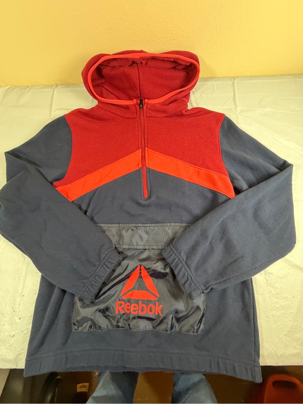 Reebok Navy Blue and Red Pullover Hoodie
